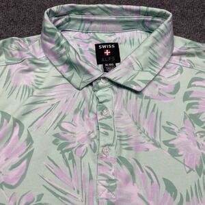 Golf Performance Polo Shirt Mens XL AOP Stretch Floral Swiss Alps EUC